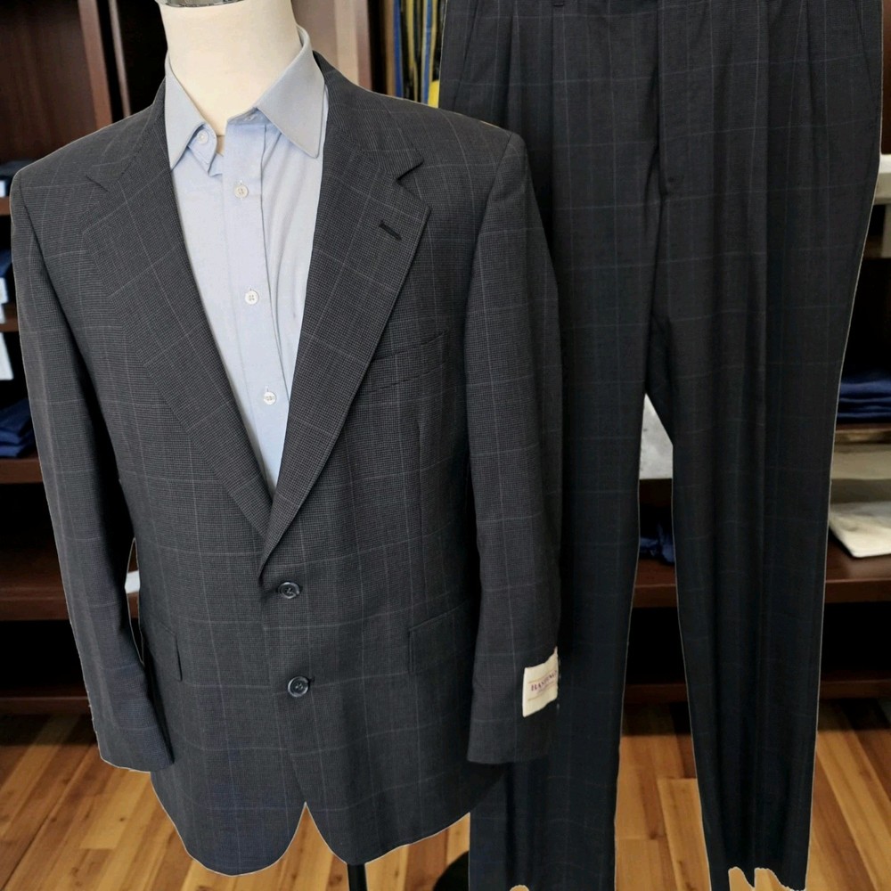 NWT Vintage 1970s Suit 43r 36Wx Unfinshed Man In Wool Windowpane Hart Schaffner