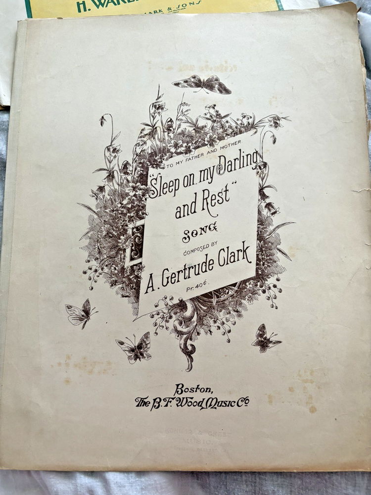 Antique 1895 Sheet Music Gertrude Clark Sleep in My Darling & Rest RFW 143-4