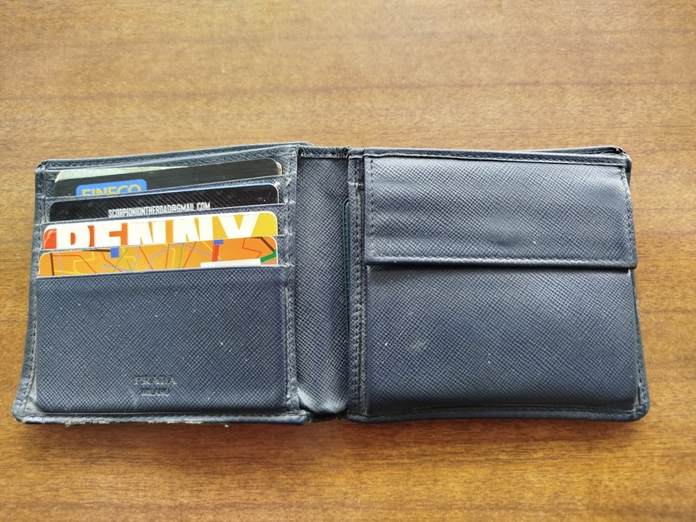 Prada Mens Blue Leather Wallet Detailed Description Below