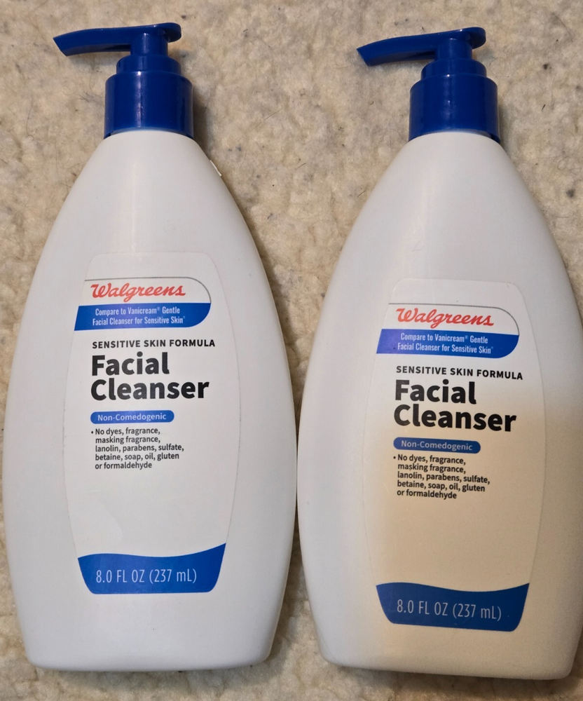 2 New Walgreens Sensitive Facial Cleanser All Skin Types 8 Fl Oz  Each 9/2025 +