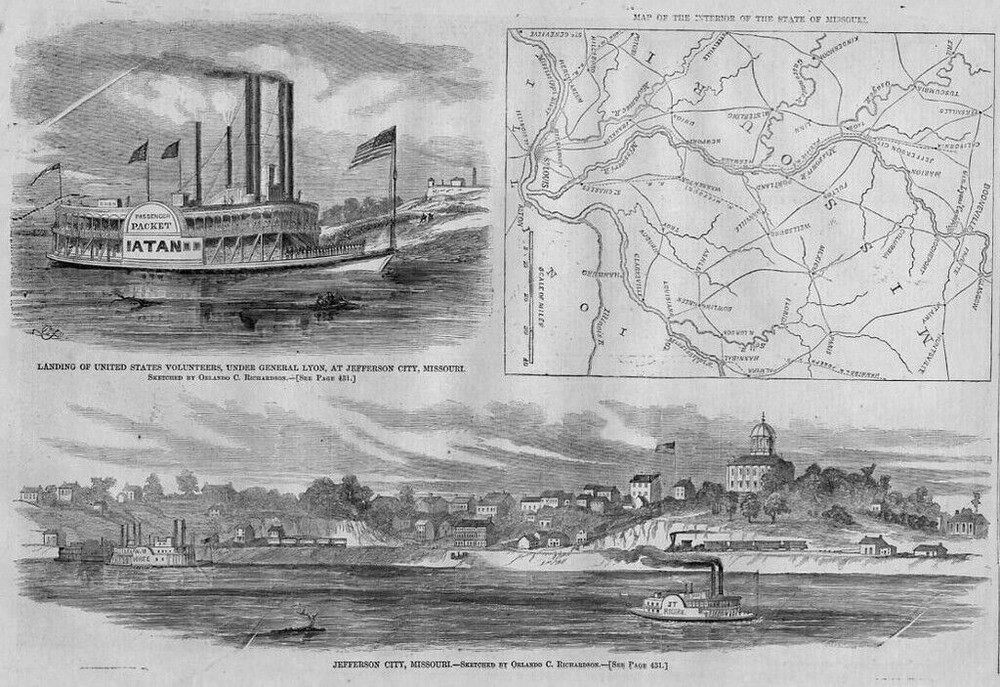 JEFFERSON CITY MISSOURI STEAMBOATS CIVIL WAR LANDING OF UNITED STATES VOLUNTEERS