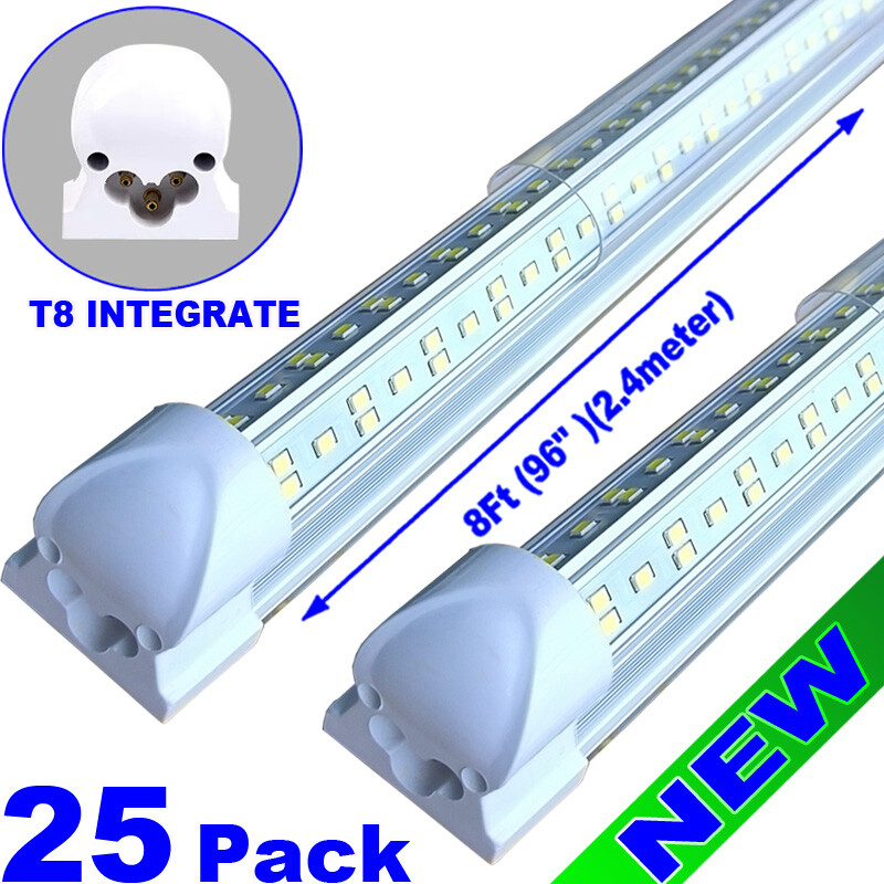 25/Pack 8Ft LED Shop Light T8 144W Linkable Ceiling Tube Fixture Daylight 6500K