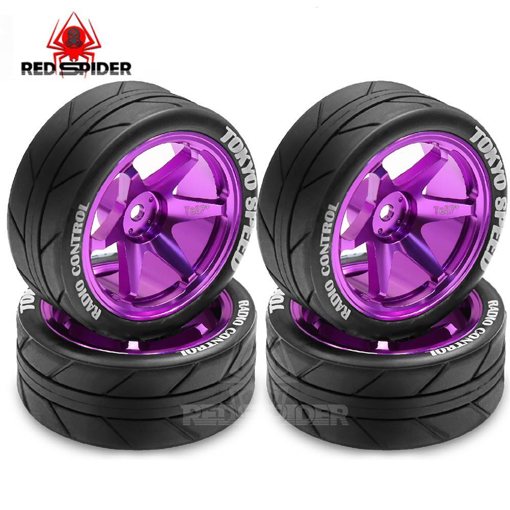 Upgraded Alloy Wheels & Tires Set for Tamiya TT01/2 TT01E HPI RS4 Sprint MST FW06 HSP RC Cars