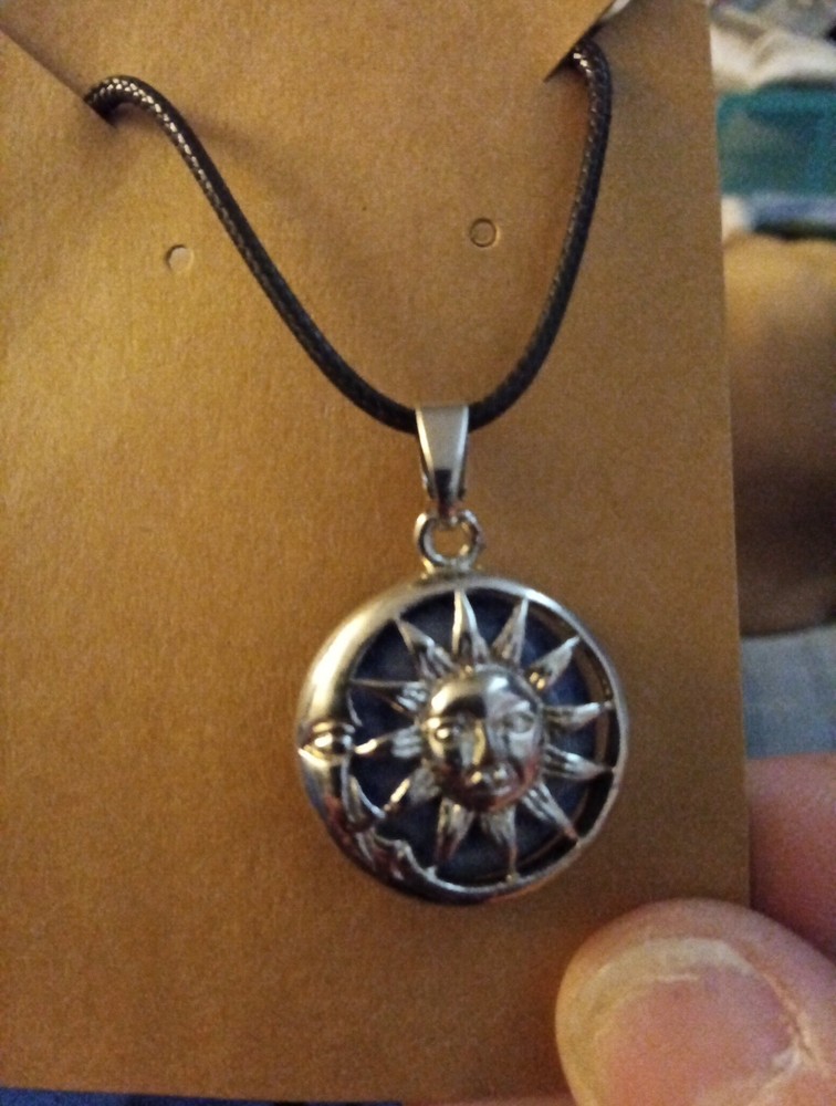 Silvery Sun and Moon Pendant Celestial Necklace
