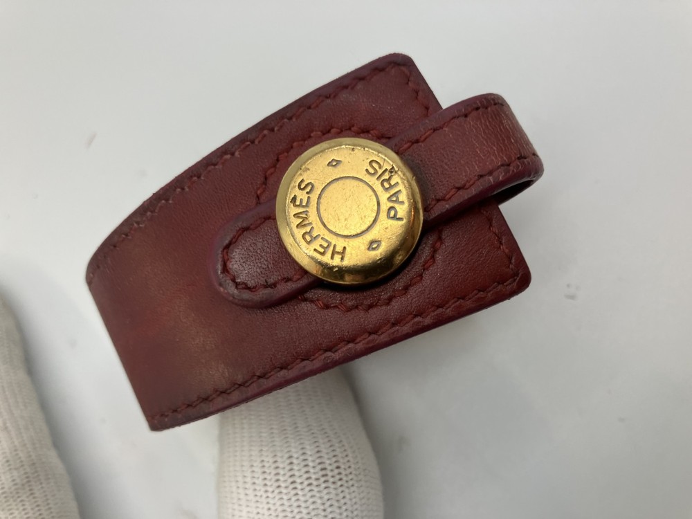 Hermès Bracelet Bangle Sellier Red Leather Gold Fitting Wrist 15cm Vintage ...