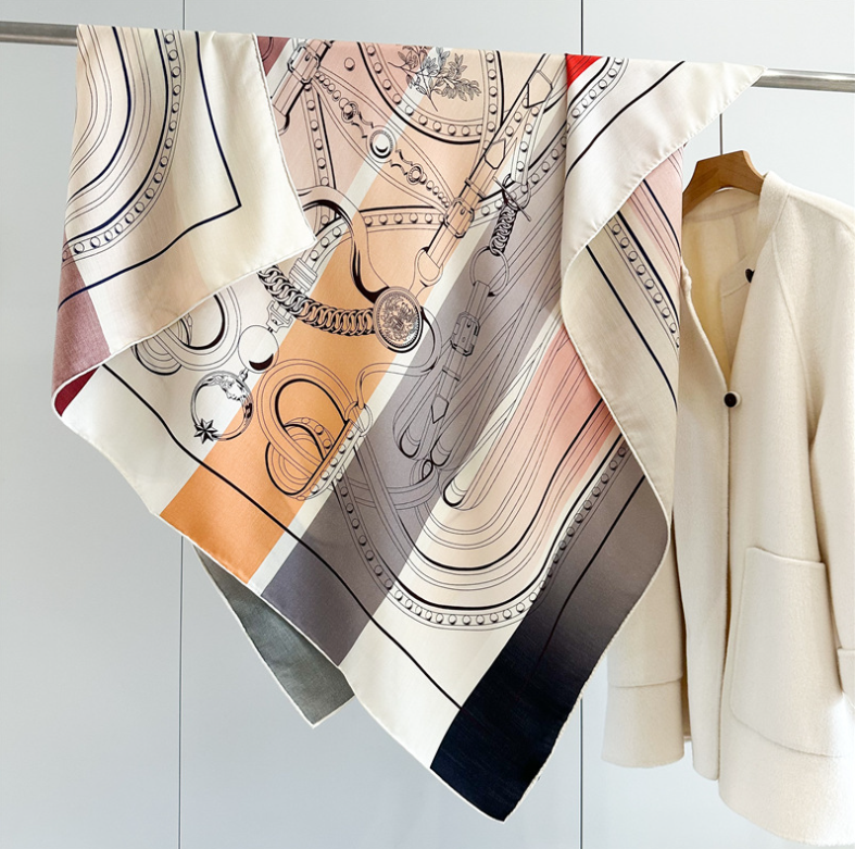 70% Cashmere 30% Silk Double-Side Printed Square Wrap Shawl 53
