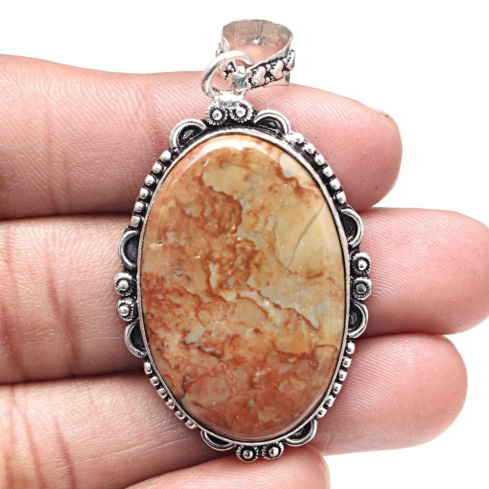 American Jasper Gemstone Pendant Silver Valentine Jewelry 2.5 Inch