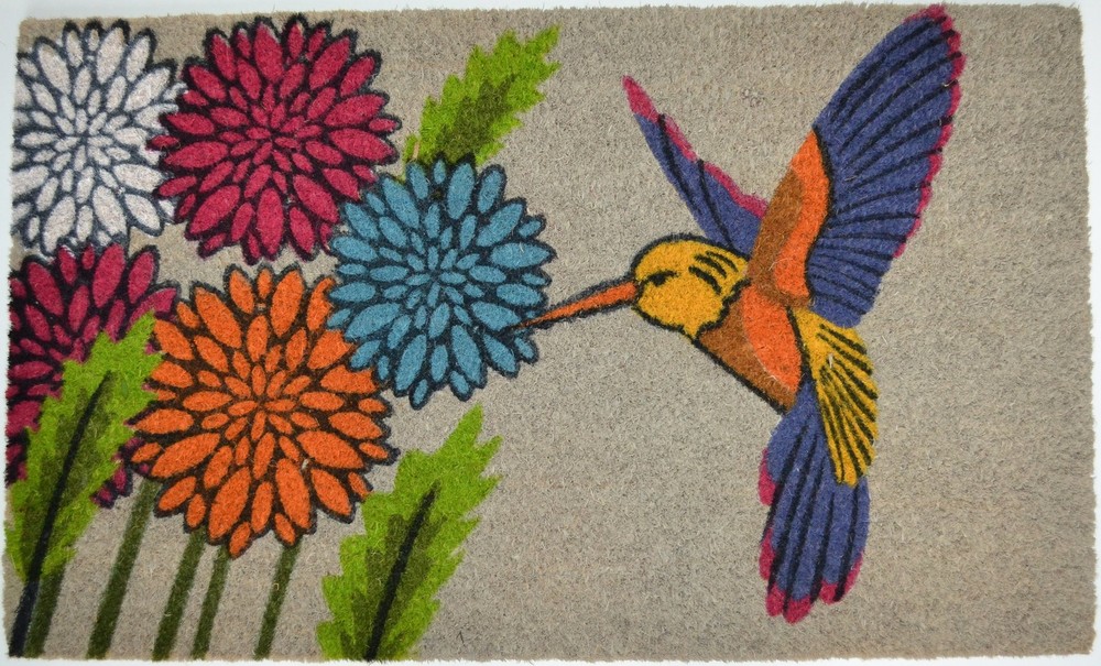 Blue Hummingbird PVC-Backed Coir Doormat 18x30 for Stylish Home Décor