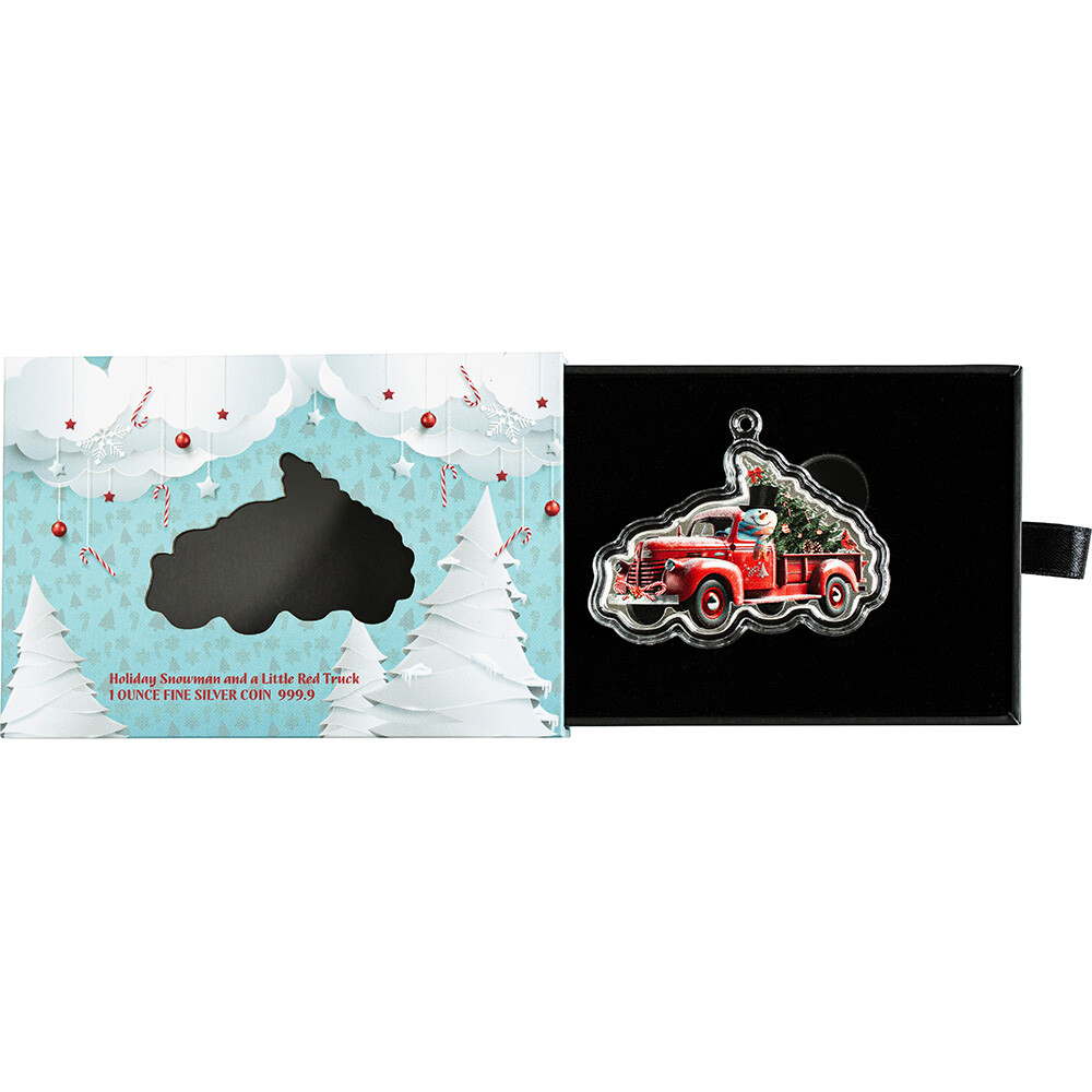 1 oz PAMP Suisse Silver Snowman and Little Red Truck Colored Coin $2 in OGP