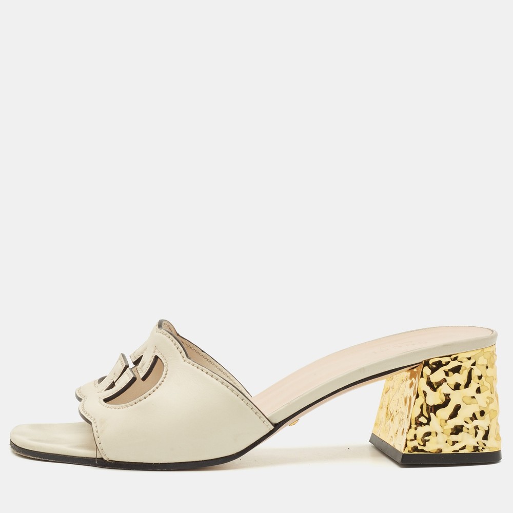 Gucci GG Matelasse Leather Slide Sandals Size 40.5 Cream