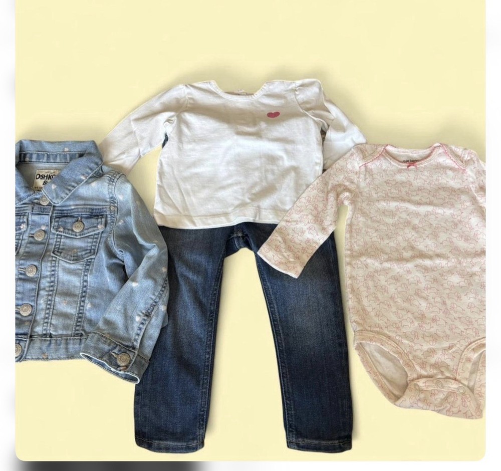 OshKosh B'gosh 4-Piece Girls Outfit Set: Jacket, Shirt, Bodysuit, Jeans, 2T