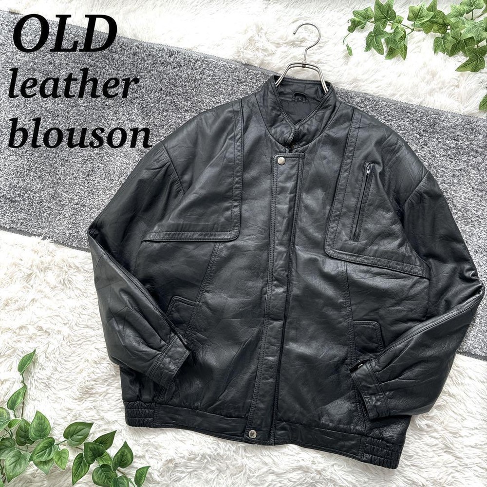 Genuine Unisex Black Leather Blouson Jacket Retro Style Size L