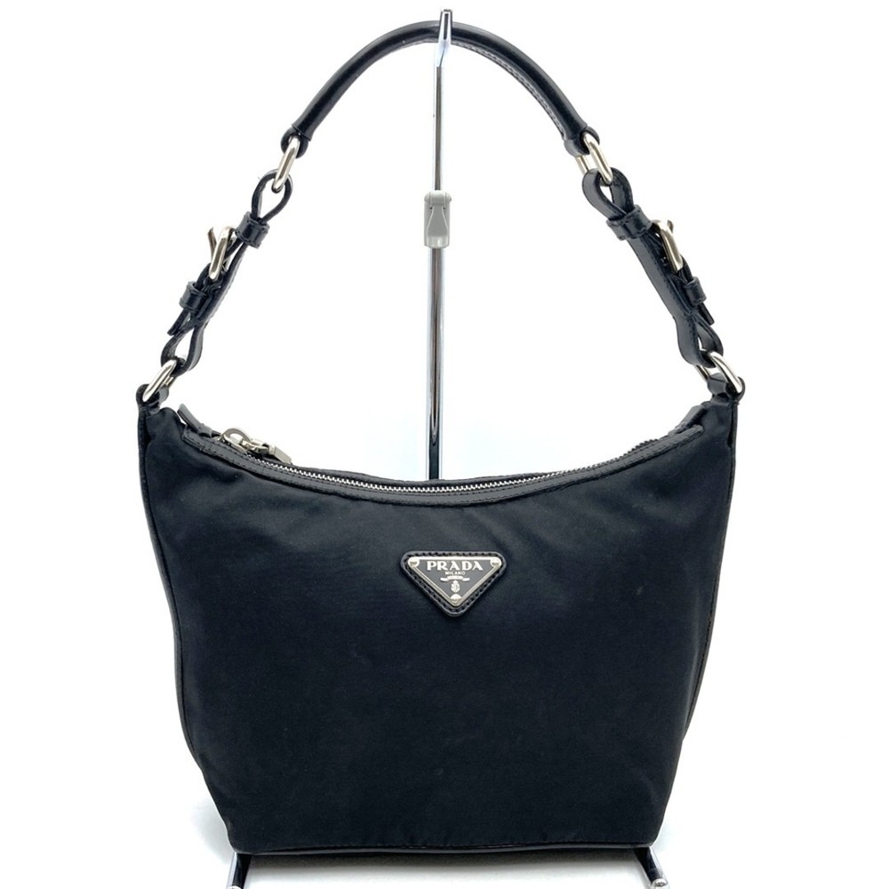 RARE PRADA Nylon Hobo Bag Black Unisex Shoulder Bag Used ELGZN