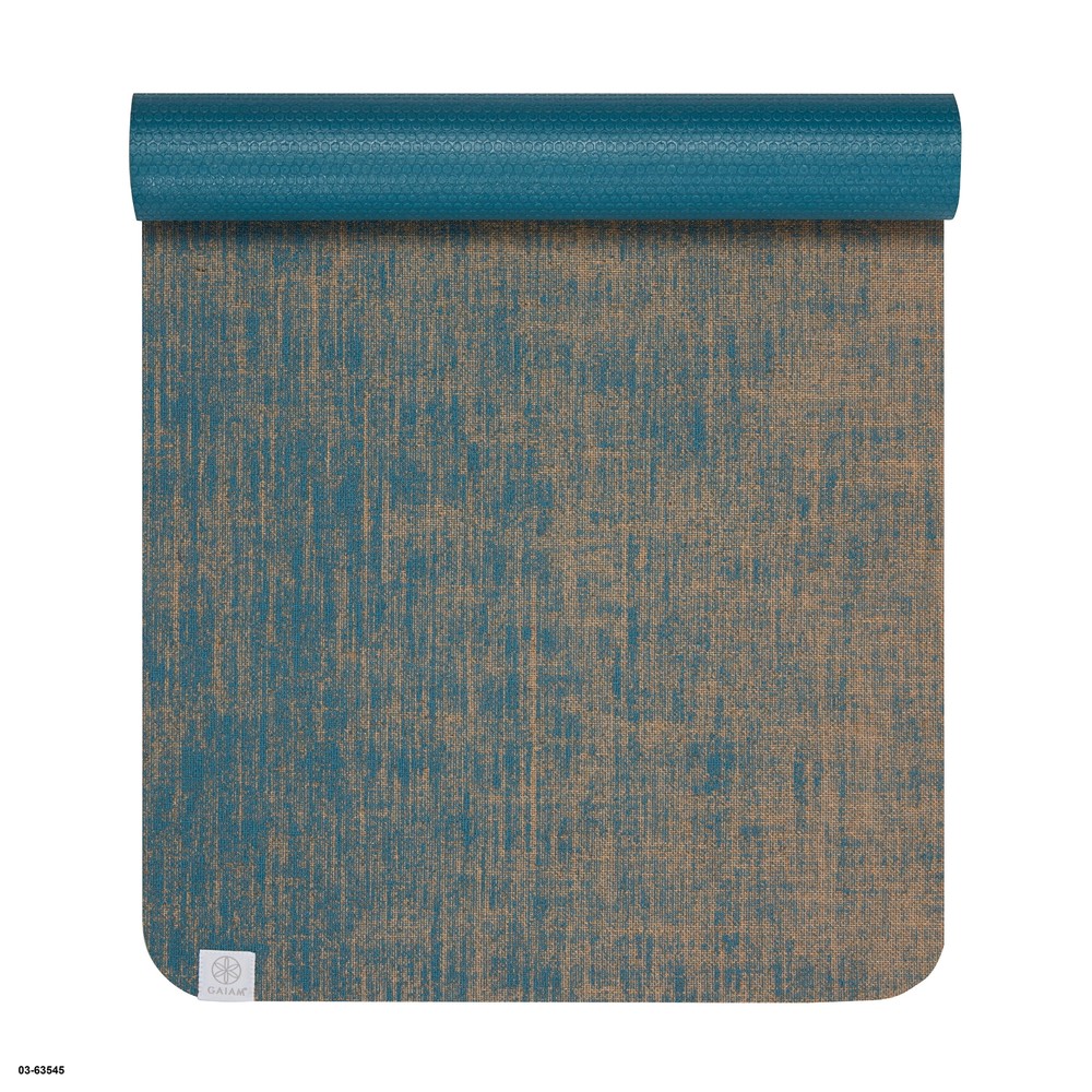 Gaiam 5mm Thick Teal Jute Yoga Mat for Enhanced Grip and Comfort