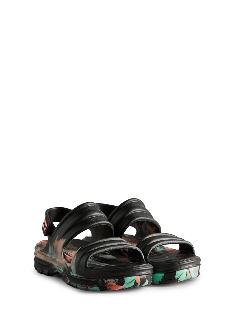 HUNTER レディース ブラック Marbled 1インチ プラットフォームフットベッドグリッピーウェッジスリングバックサンダル5