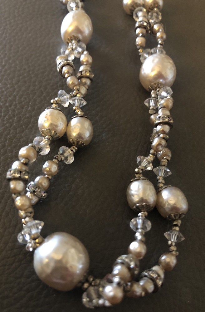 Vintage Rare Miriam Haskell Baroque & ￼MicroBead Pearl & Rhinestone 25”Necklace