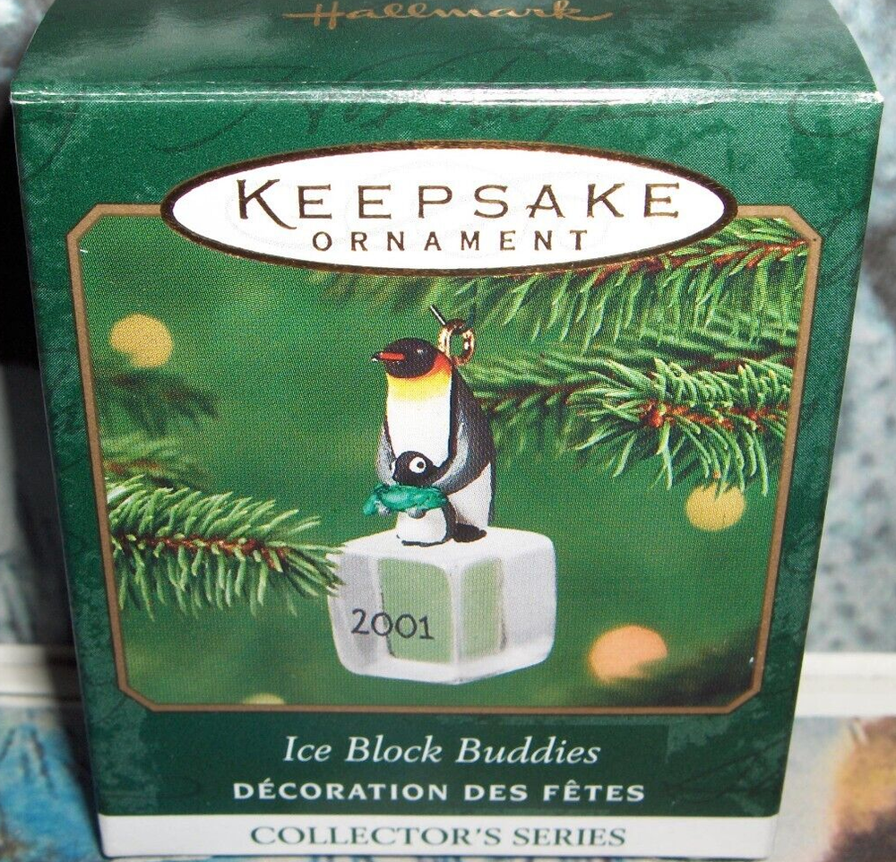 2001 Hallmark Ice Block Buddies Miniature Penguins Ornament on Ice Block