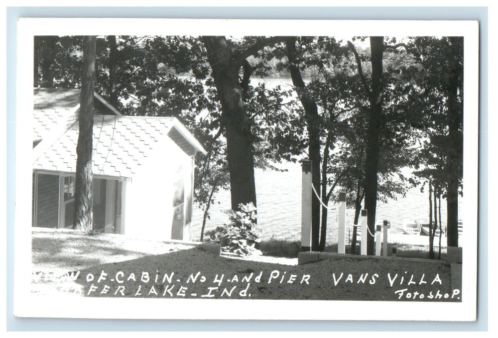 c1940's View Of Cabin Pier Vans Villa Shaker Lake Indiana IN RPPC Photo Postcard