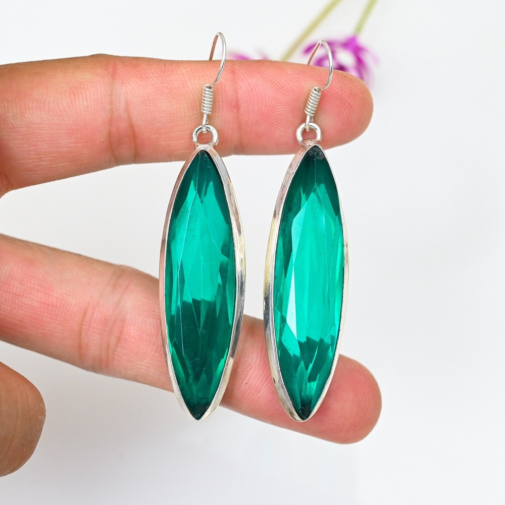 Exquisite Indicolite Gemstone 925 Silver Handmade Drop Earrings Love Gift