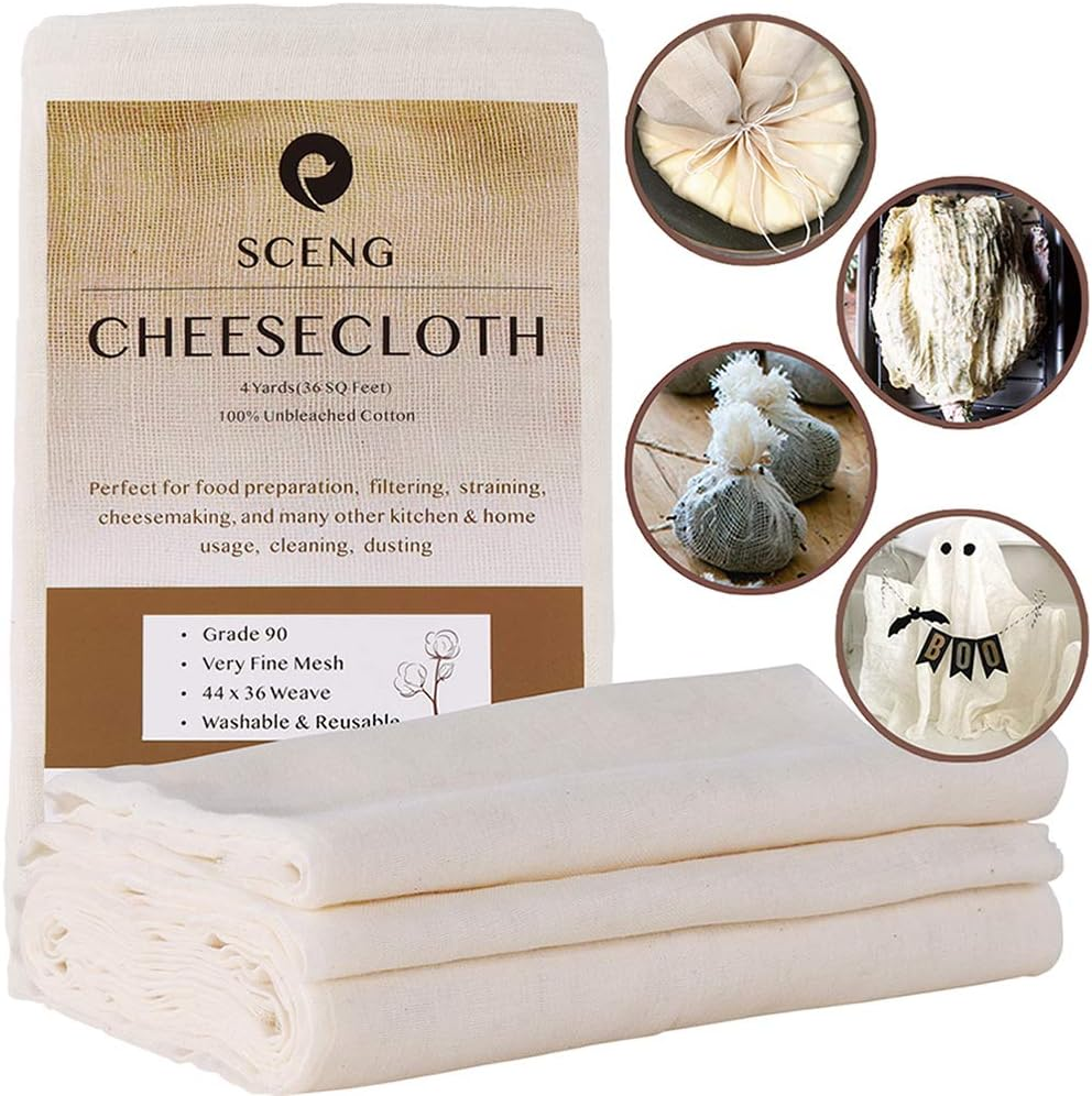 Cheesecloth, Grade 90, 36 Sq Feet, Reusable, 100% Unbleached Cotton Fabric, Ultr