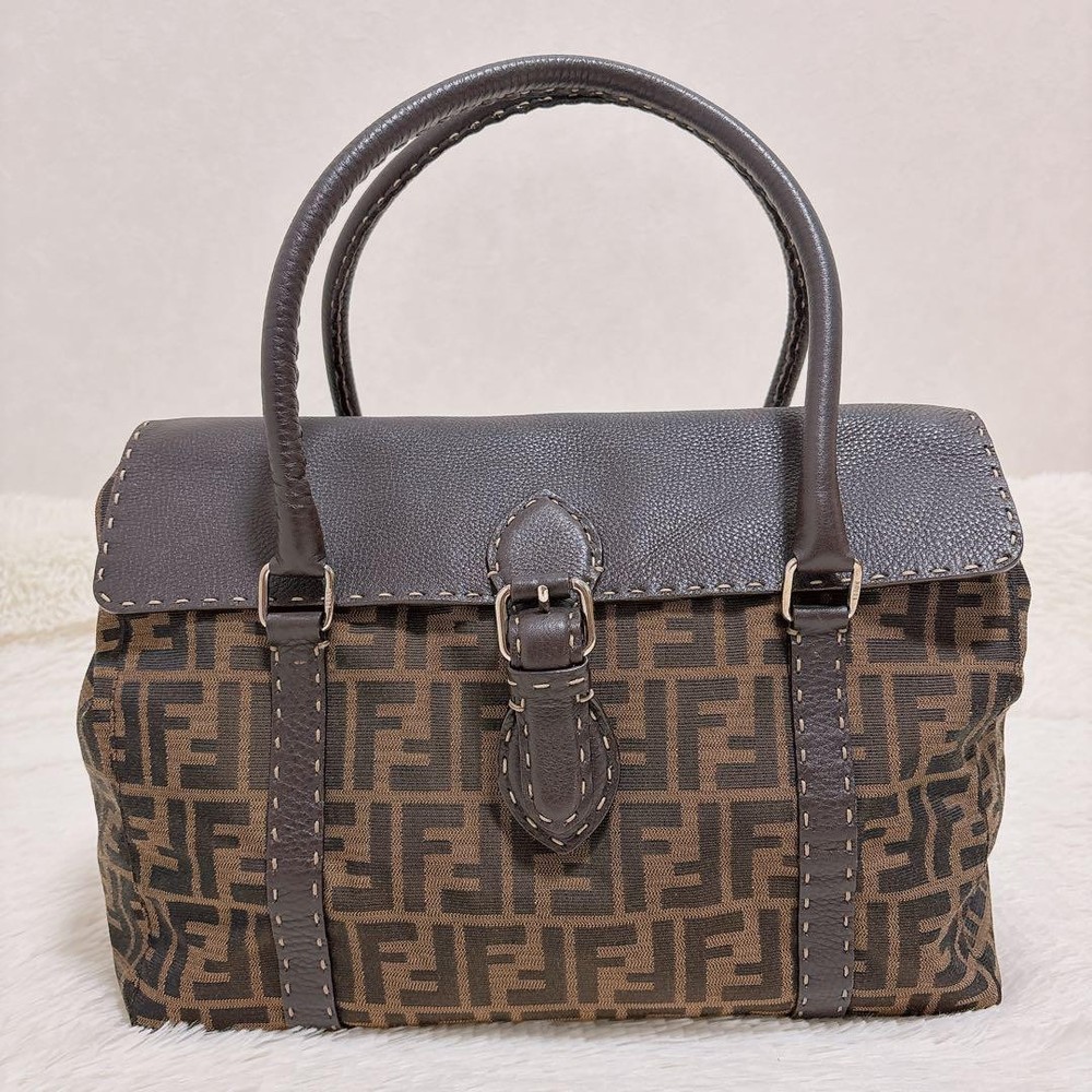 Fendi Selleria Linda Zucca Leather Satchel Shoulder Bag Designer Handbag