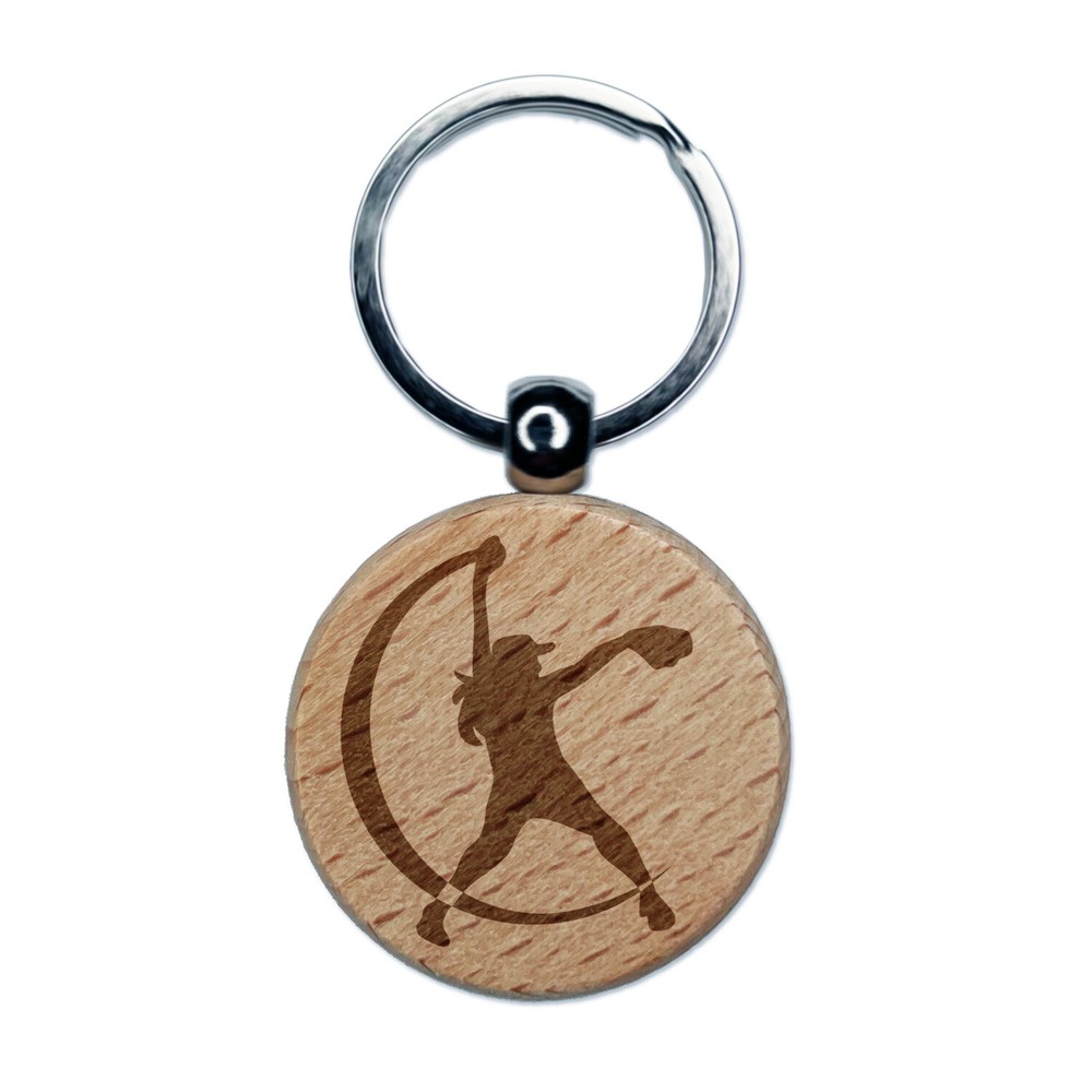 Softball Pitcher Underhand Throw Engraved Wood Round Keychain Tag Charm