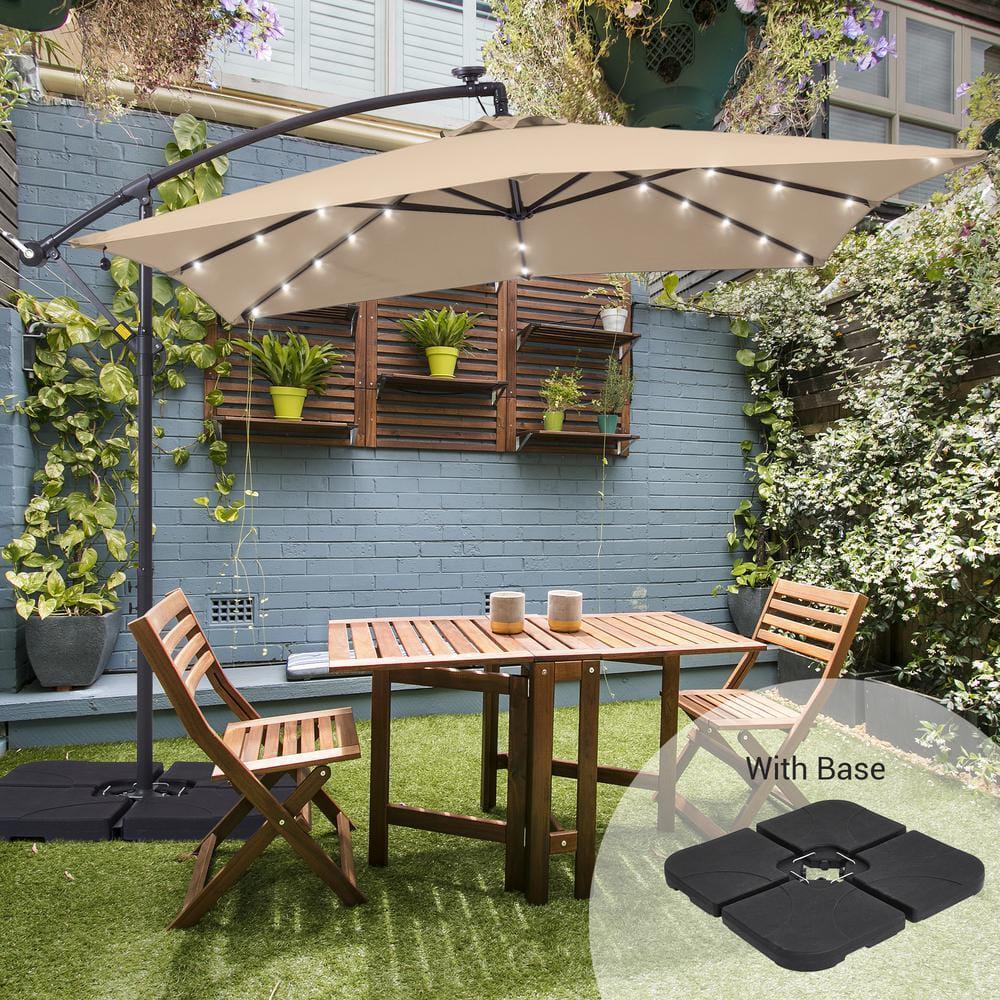 Sonkuki 8.2 ft Solar LED Patio Cantilever Umbrella with Sand Base