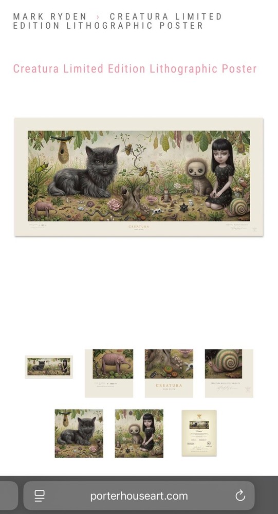 MARK RYDEN CREATURA LIMITED EDITION LITHOGRAPIC POSTER - ORIGINAL SHIPPING BOX!