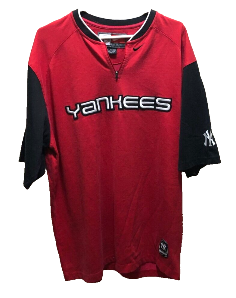 New York Yankees Vintage 90s Nike Stitched Red MLB Zipper Pullover Shirt XL