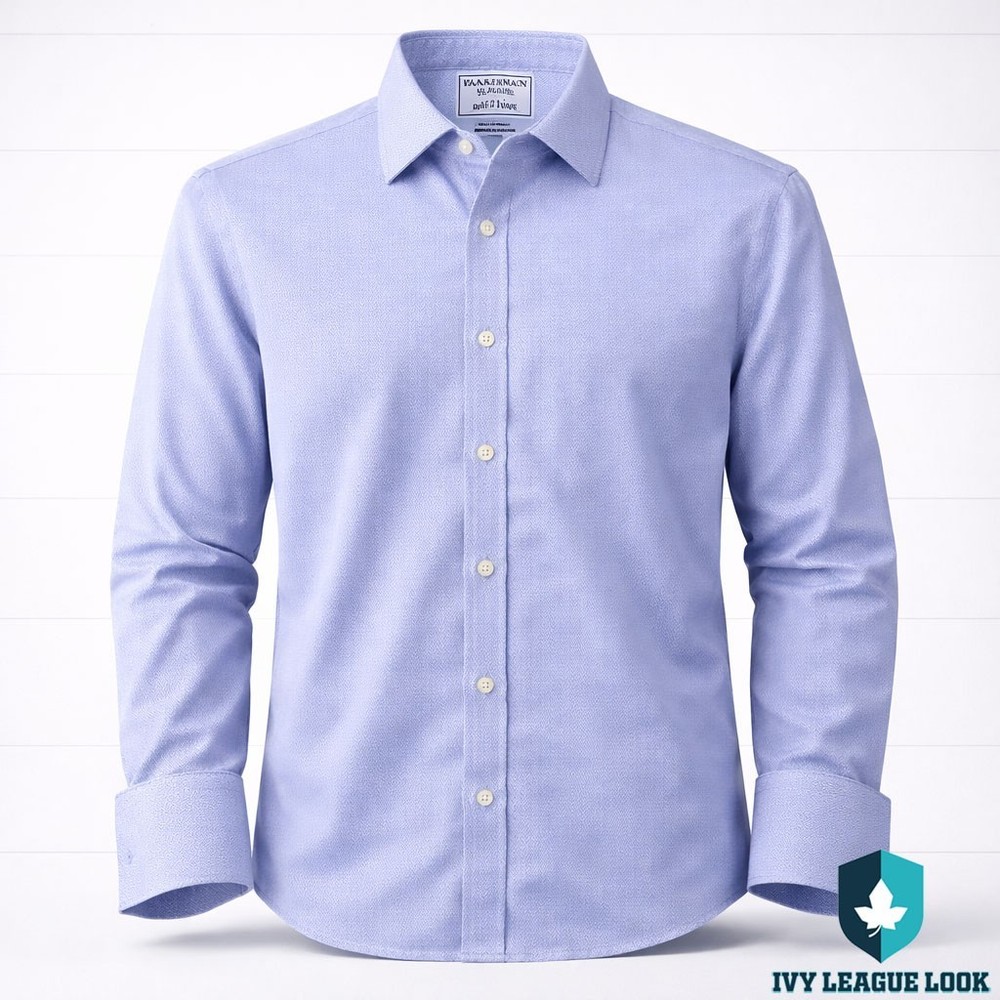 Charles Tyrwhitt Blue Herringbone Dress Shirt Classic Fit Non Iron 16.5 36