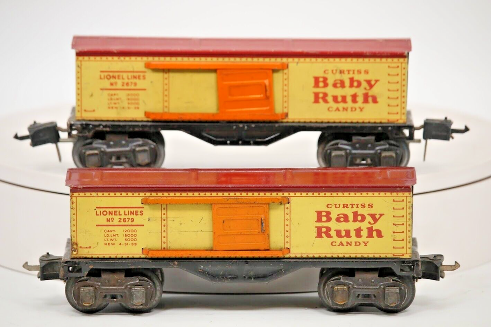 Lionel Prewar No 1679 Baby Ruth Box Car O Scale 1 48 Metal Lot of 2