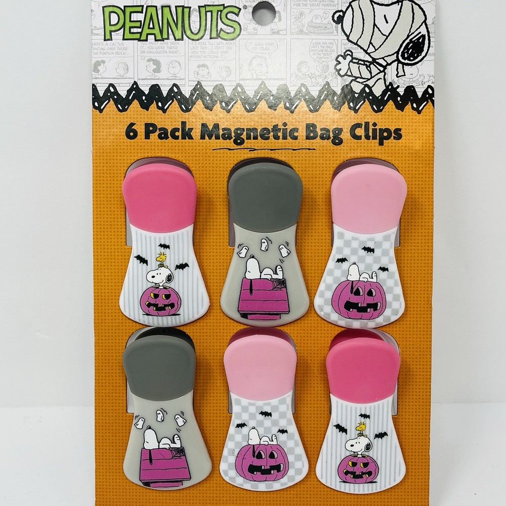 PEANUTS Snoopy 6 Pack Bag Clips Halloween Gray Pink Dog House Woodstock Ghosts