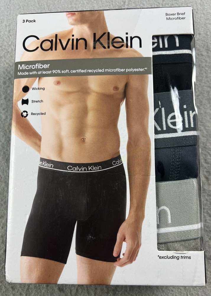 CALVIN KLEIN Men’s 3-Pack Microfiber Boxer Briefs Size Medium Black/Gray