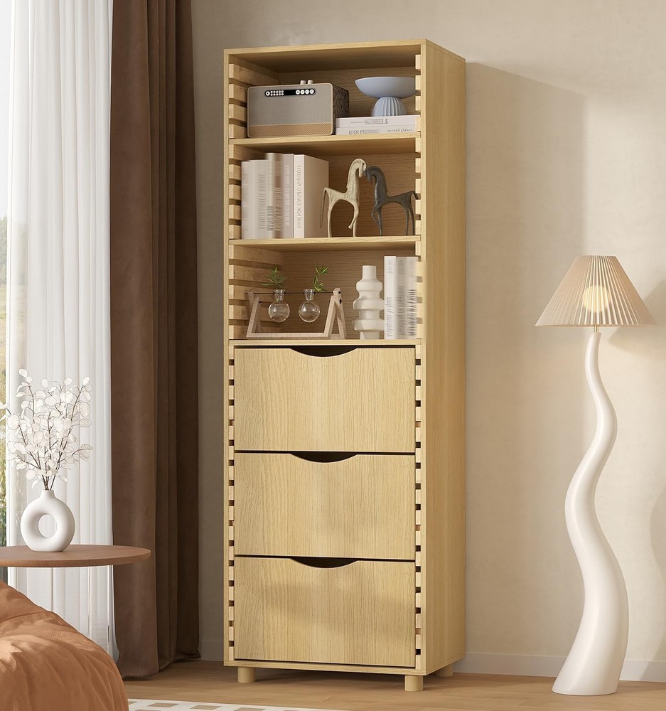 Modern Tall Storage Cabinet for Living Room Entryway or Bookcase  
