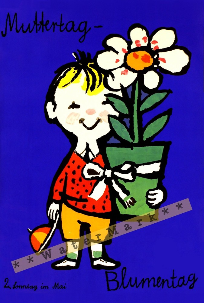 Mothers Day 1950 Muttertag Blumentag Vintage Poster Print Art Retro Art Flowers-image