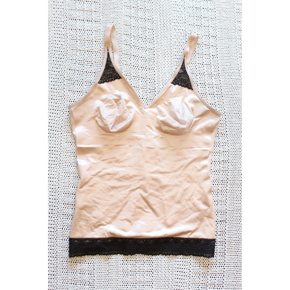 Ruby Ribbon Cami Shaper Size 38 Tan Satin with Black Lace Style 3055