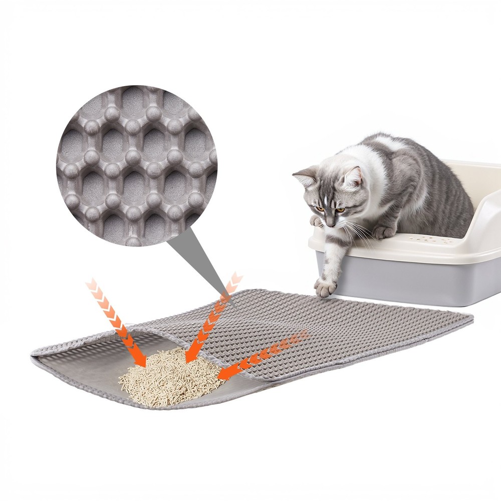Cat Litter Mat, 24 x 15 in, Double-Layer Litter Box Mat, Non-Slip & Urine-Proof
