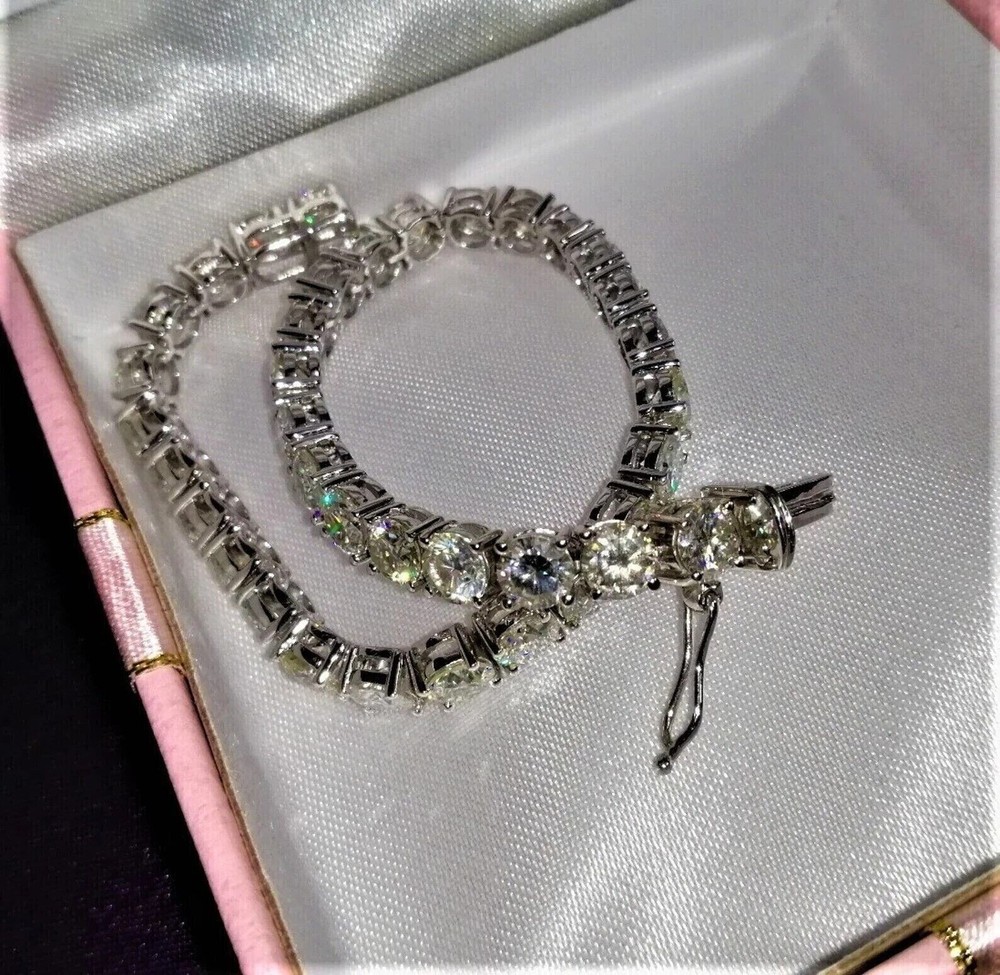 Moissanite Wedding Tennis Bracelet 10CTW 4mm Round Cut 14K White Gold Plated 8”