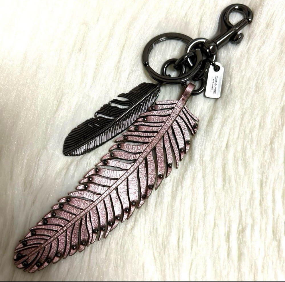 Coach Metallic Pink Feather Keychain Charm Great Condition!