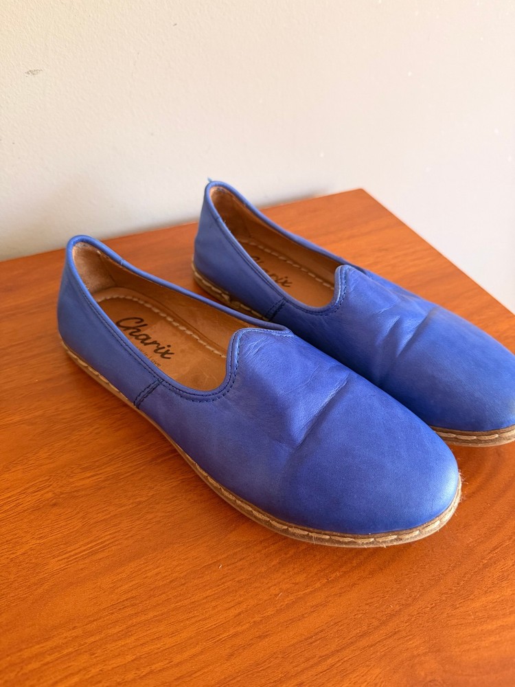Charis Womens Leather Slip On Flats EU 37 Blue Comfortable Handcrafted