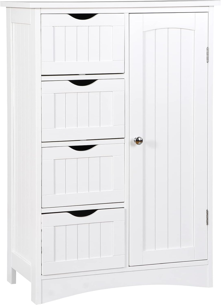 Wooden 4-Drawer Bathroom Storage Cabinet with Door Freestanding Organizer