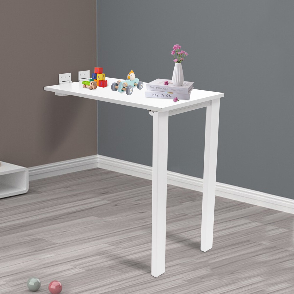 White Wall Mounted Wood Folding Dining Table Space Saver