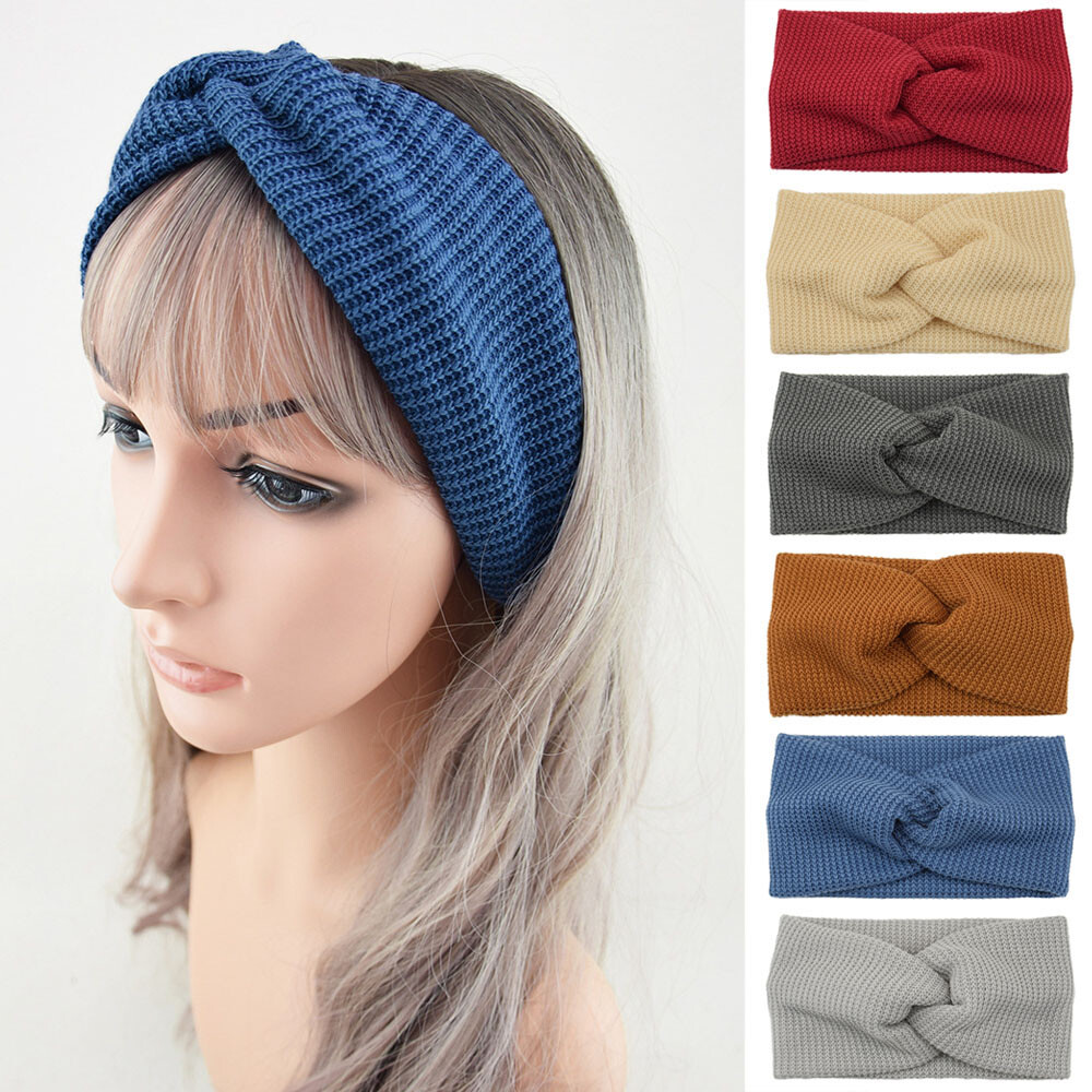 Knitted Wool Turban Headwrap Crochet Soft Warm Elastic Sports Hair Band Simple  