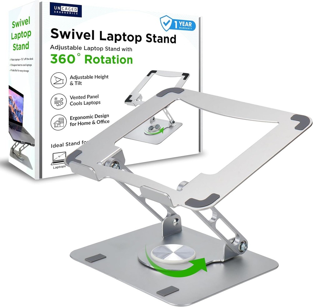 Uncaged Ergonomics Swivel Laptop Stand | Adjustable 360° Rotating Desk Holder