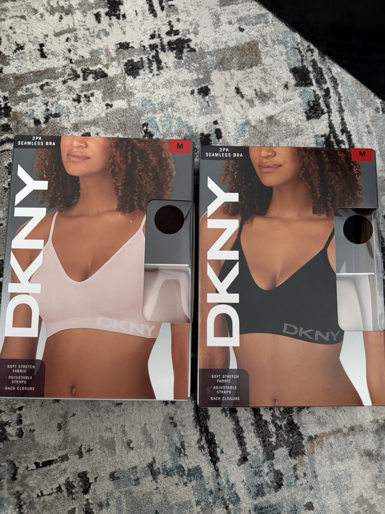 2x2 Pack NEW Designer DKNY Women's  Seamless Bra, Size M,blk-sand&java Prlpnk