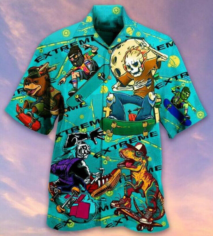 Skateboarding Hawaiian Shirt Beach 3D Hot Dad Gift Trendy Design