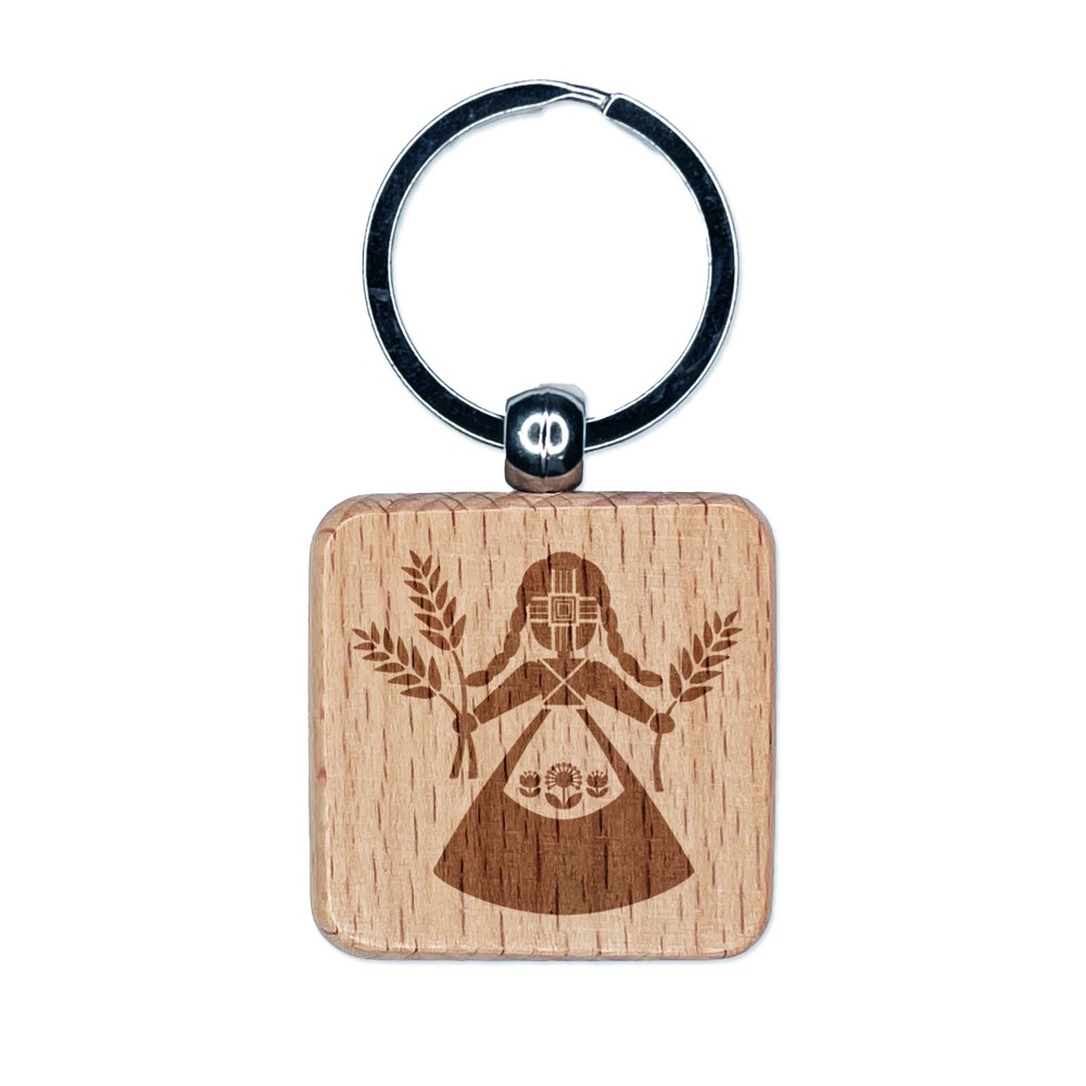 Motanky Motanka Doll Holding Wheat Stems Ukraine Engraved Wood Square Keychain