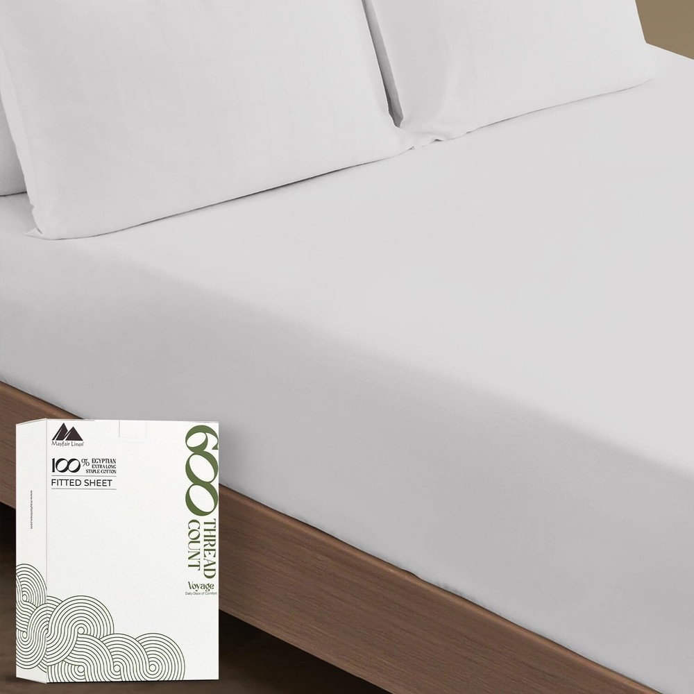 Queen Size Fitted Sheet Only - 100% Egyptian Cotton 600 Thread Count Deep Poc...