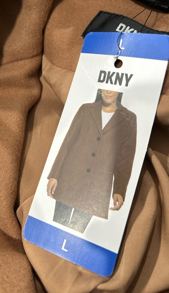 DKNY Women's 3 Button Front Pea Coat, Camel, Size L