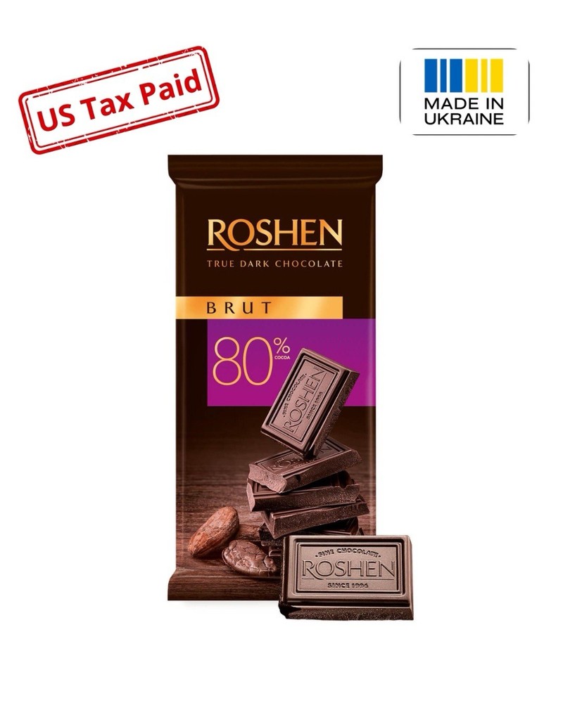 2x Roshen Brut 80% Extra Dark Chocolate - Gourmet Ukrainian Candy Bar - 85g/3oz